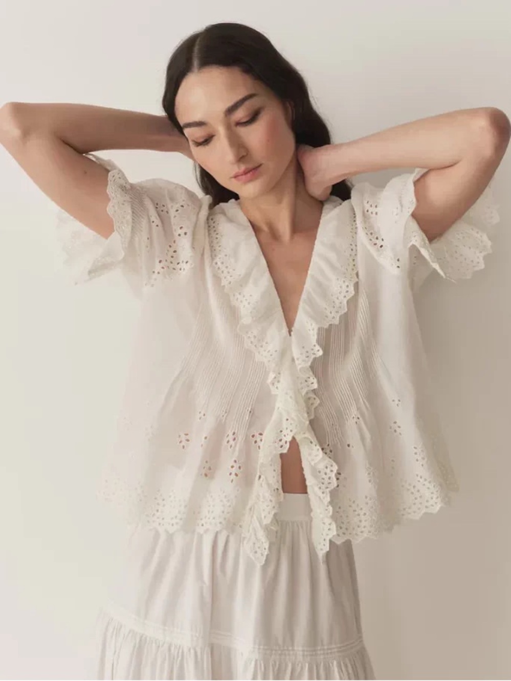 Doen HENRI Ruffle-Trim Blouse in Salt Eyelet - Picture 3 of 12